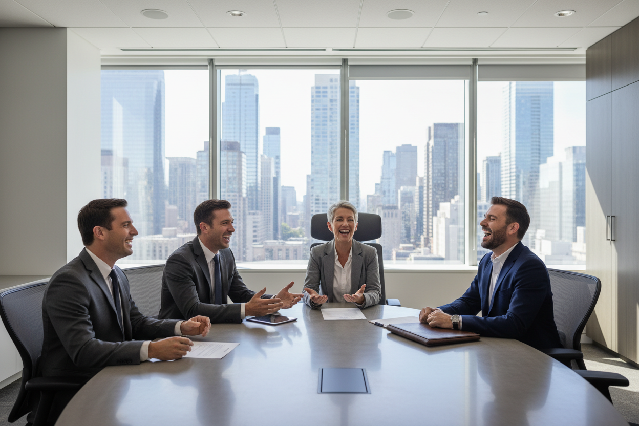 alle sollen lachen und bitte eine person soll etwas extra hocken